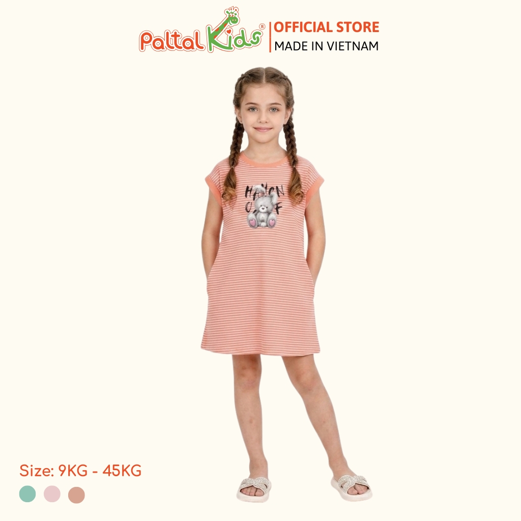 Đầm Dáng A Cánh Dơi Hình In Thỏ Xám Cotton Mỹ Bé Gái Cao Cấp - 02C 8024