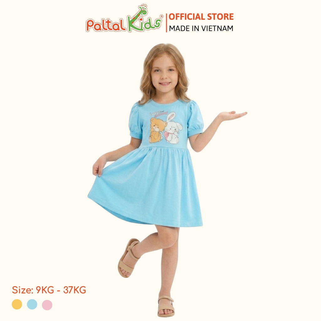 Đầm Babydoll Tay Phồng Cotton Mỹ Hình In Gấu Panda Bé Gái Cao Cấp - 02C 8035