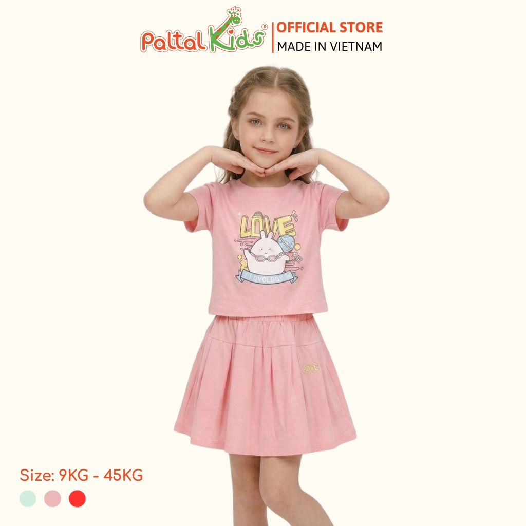 Set Áo Croptop Mix Chân Váy Xếp Ly Cotton Mỹ Bé Gái Cao Cấp - 022 9204