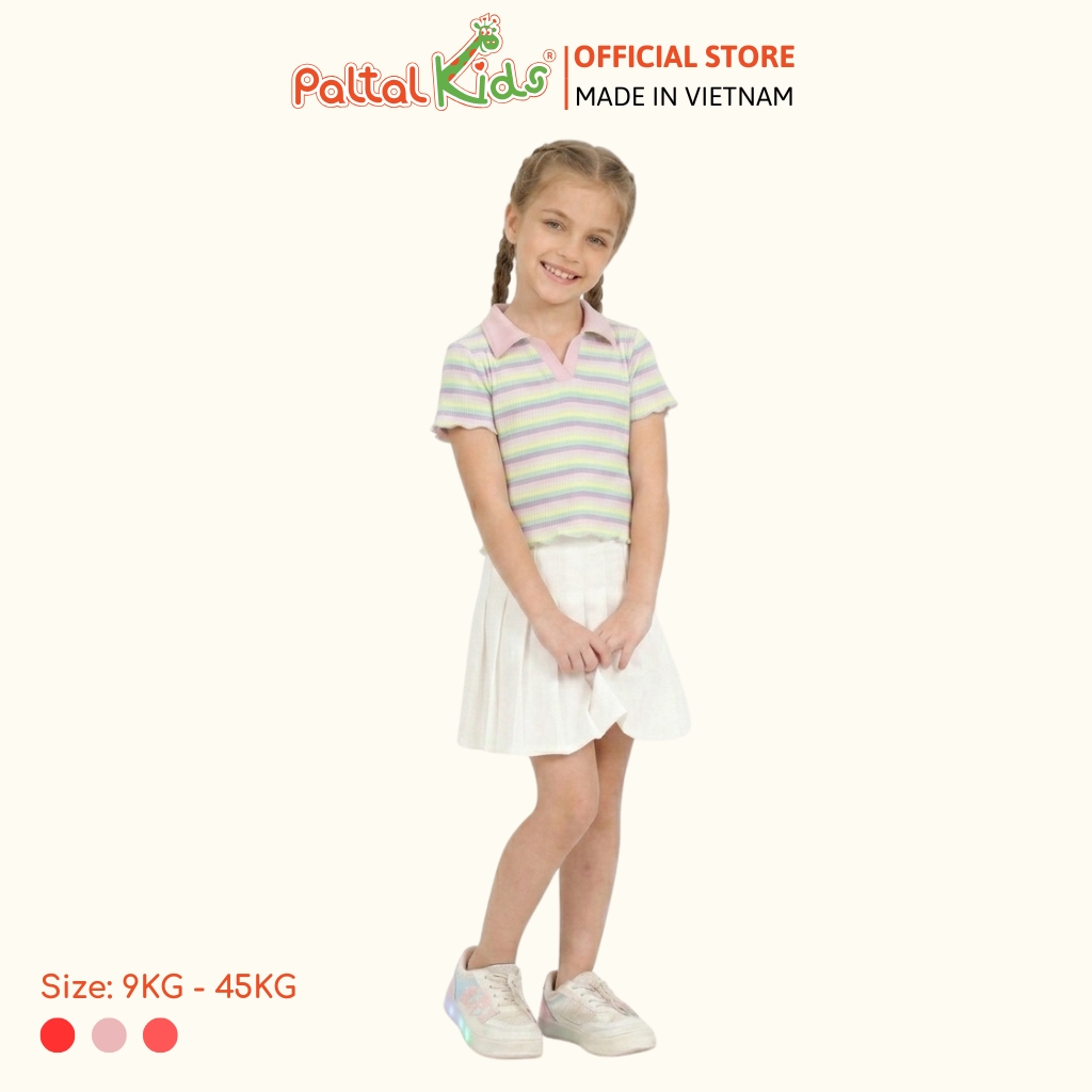 Áo Thun Croptop Cổ Polo Cotton Sọc Gân Bé Gái Cao Cấp - 020 1419