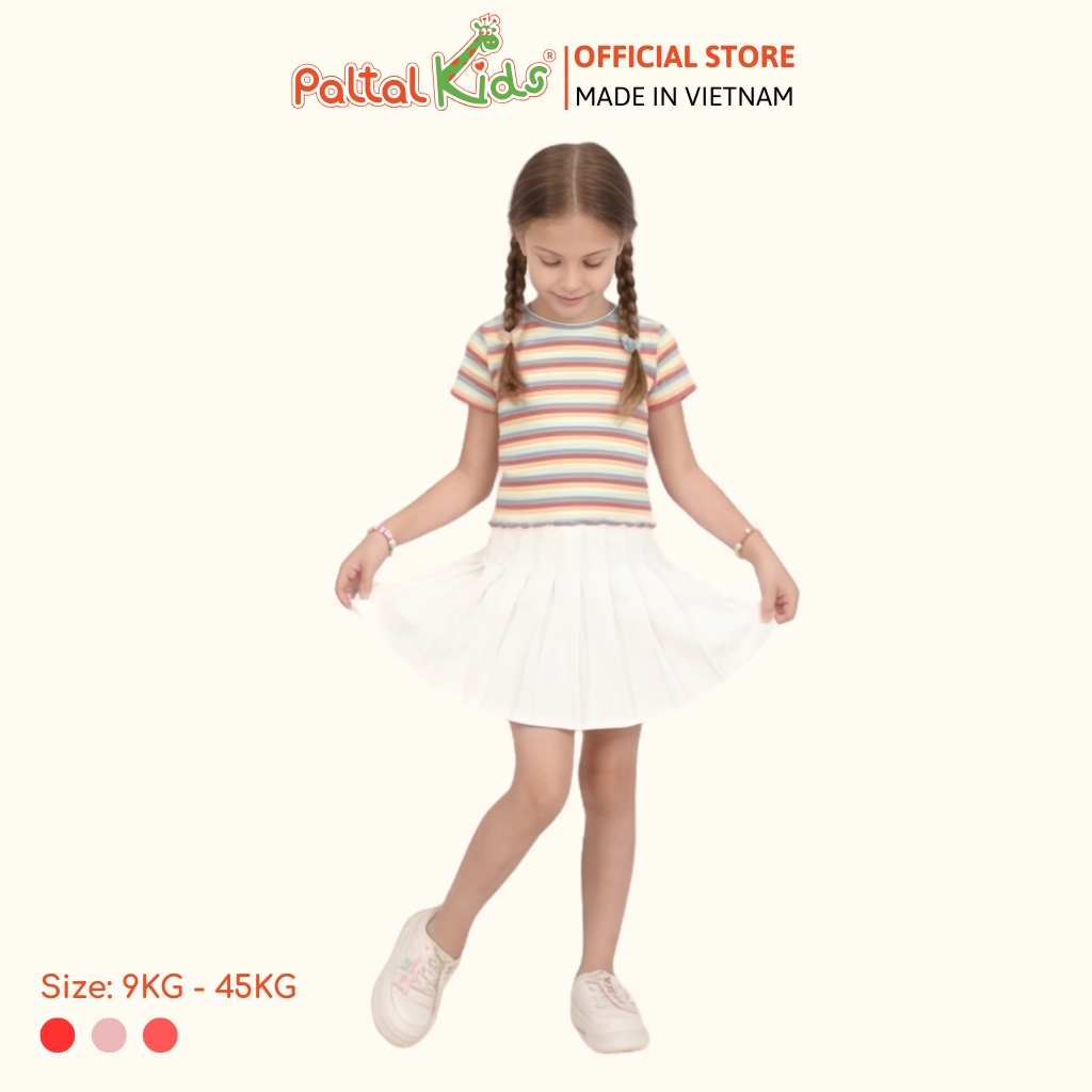 Áo Thun Croptop Cổ Tròn Cotton Sọc Gân Bé Gái Cao Cấp - 020 1421