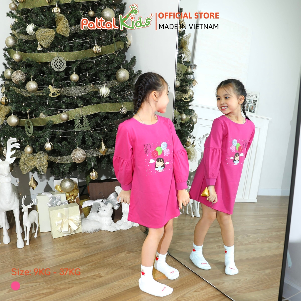 Đầm Dáng A Tay Dài Cotton Mỹ Bé Gái Cao Cấp - 020C 8011