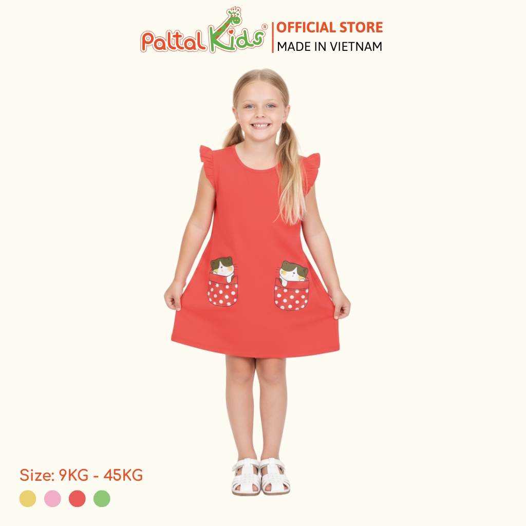 Đầm Dáng A Cánh Tiên Hình In Giả Túi Cotton Mỹ Cao Cấp - 02C 8020