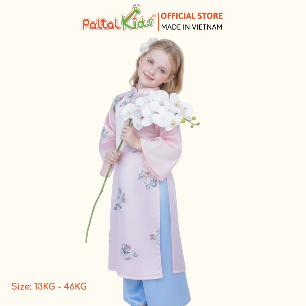 Set Áo Dài Lụa Gấm Thêu Hoa Cách Tân Bé Gái Cao Cấp - 533 6132