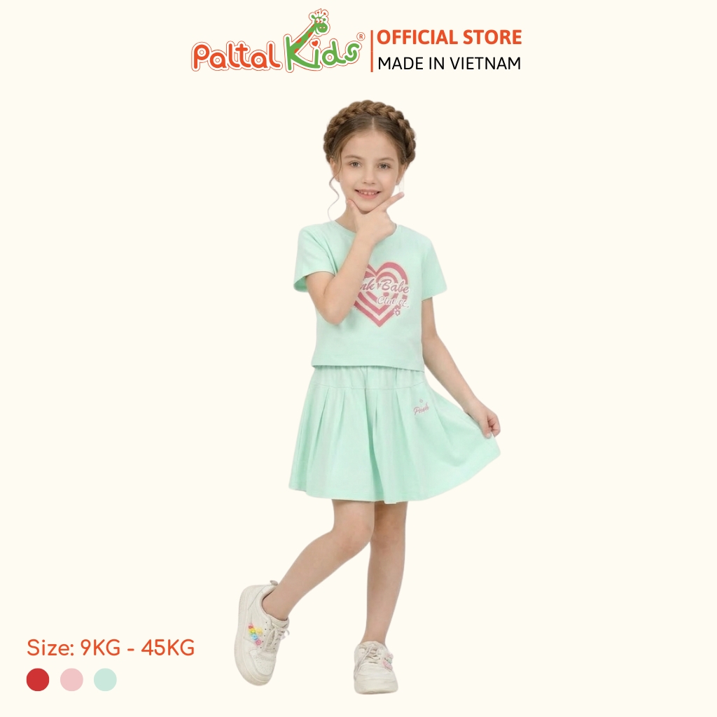 Set Áo Croptop Mix Chân Váy Xếp Ly Cotton Mỹ Bé Gái Cao Cấp - 022 9203
