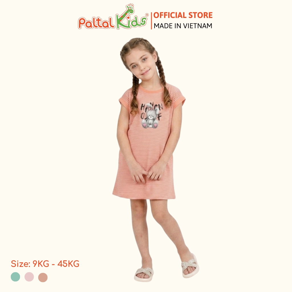 Đầm Dáng A Cánh Dơi Hình In Thỏ Xám Cotton Mỹ Bé Gái Cao Cấp - 02C 8024