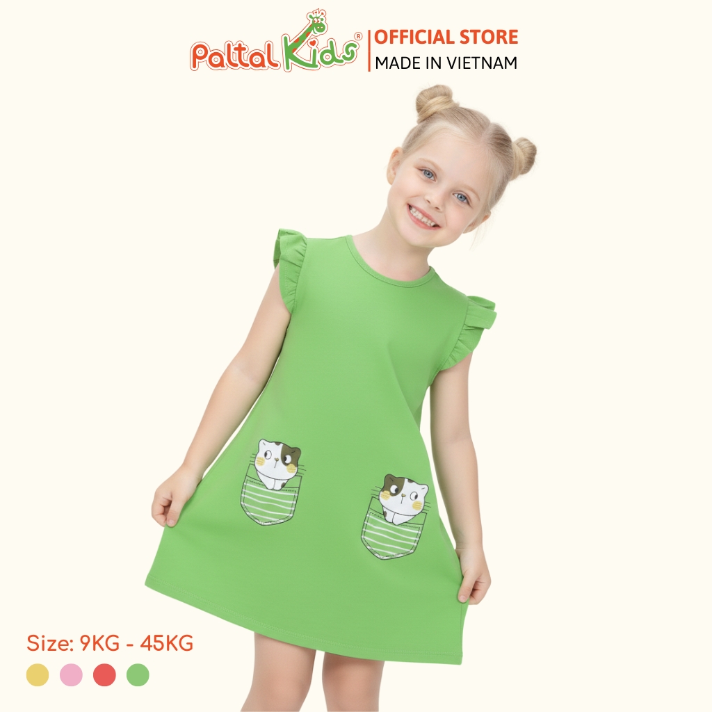 Đầm Dáng A Cánh Tiên Hình In Giả Túi Cotton Mỹ Cao Cấp - 02C 8020