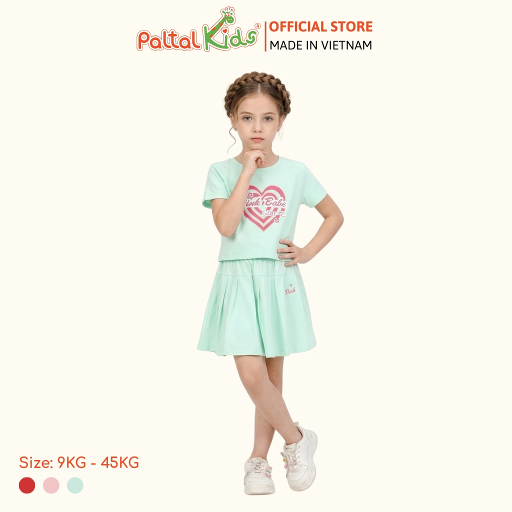 Set Áo Croptop Mix Chân Váy Xếp Ly Cotton Mỹ Bé Gái Cao Cấp - 022 9203