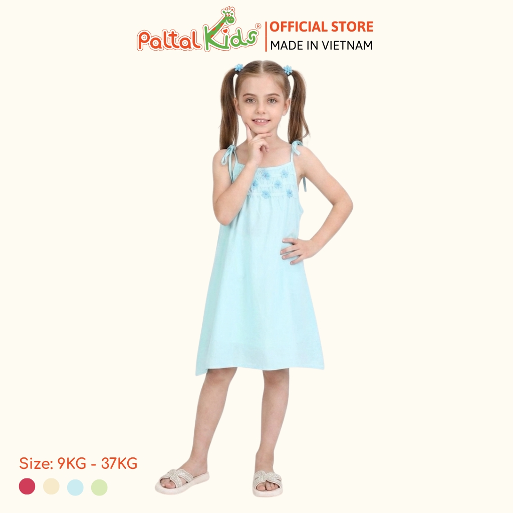 Đầm Dáng A Hai Dây Lanh Lạnh Đính Hoa Bé Gái Cao Cấp - 252 8027