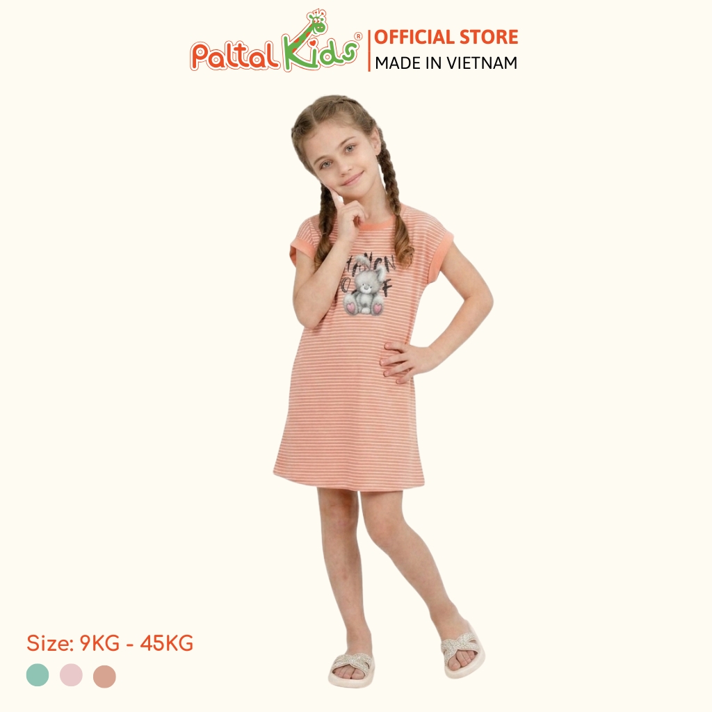 Đầm Dáng A Cánh Dơi Hình In Thỏ Xám Cotton Mỹ Bé Gái Cao Cấp - 02C 8024