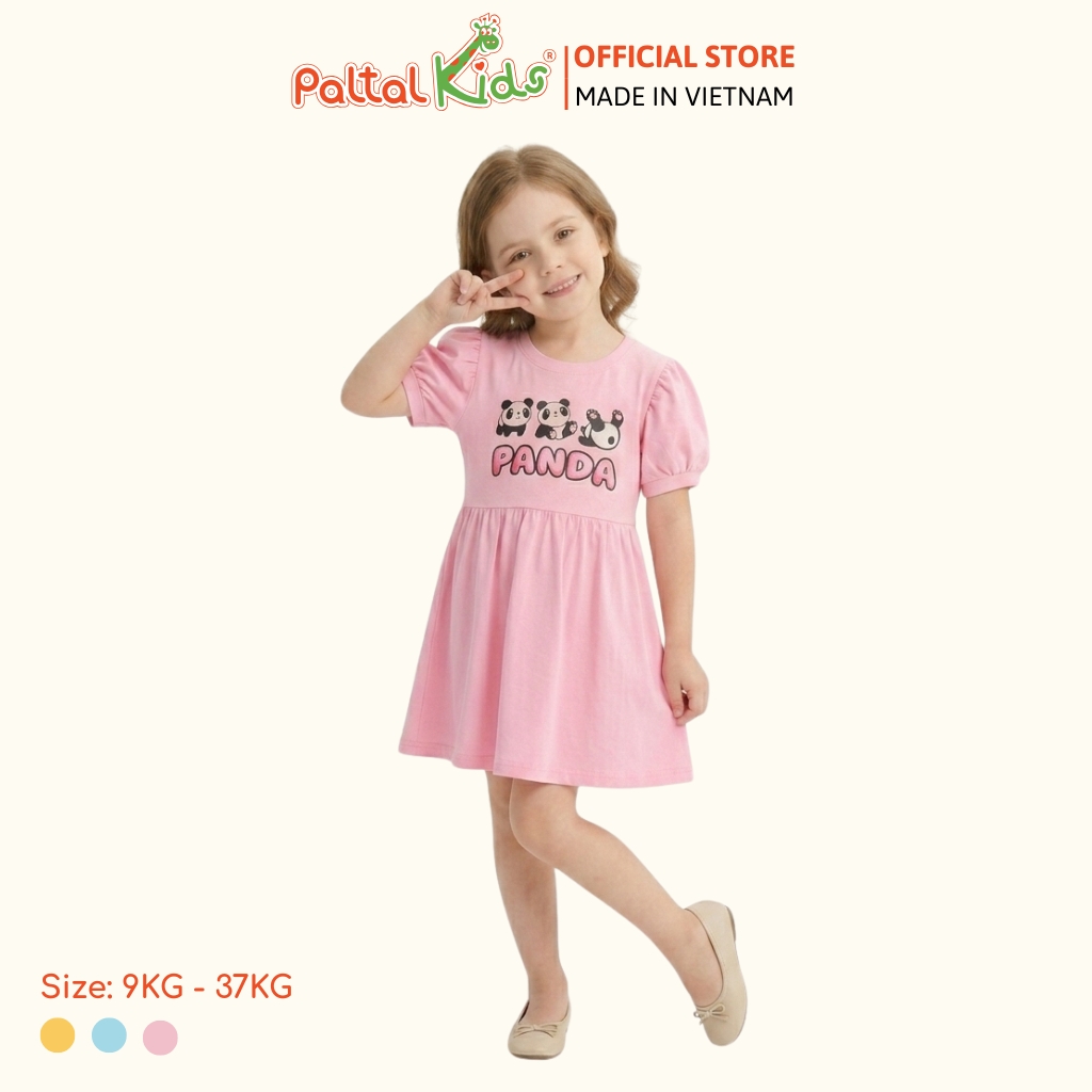 Đầm Babydoll Tay Phồng Cotton Mỹ Hình In Gấu Panda Bé Gái Cao Cấp - 02C 8034