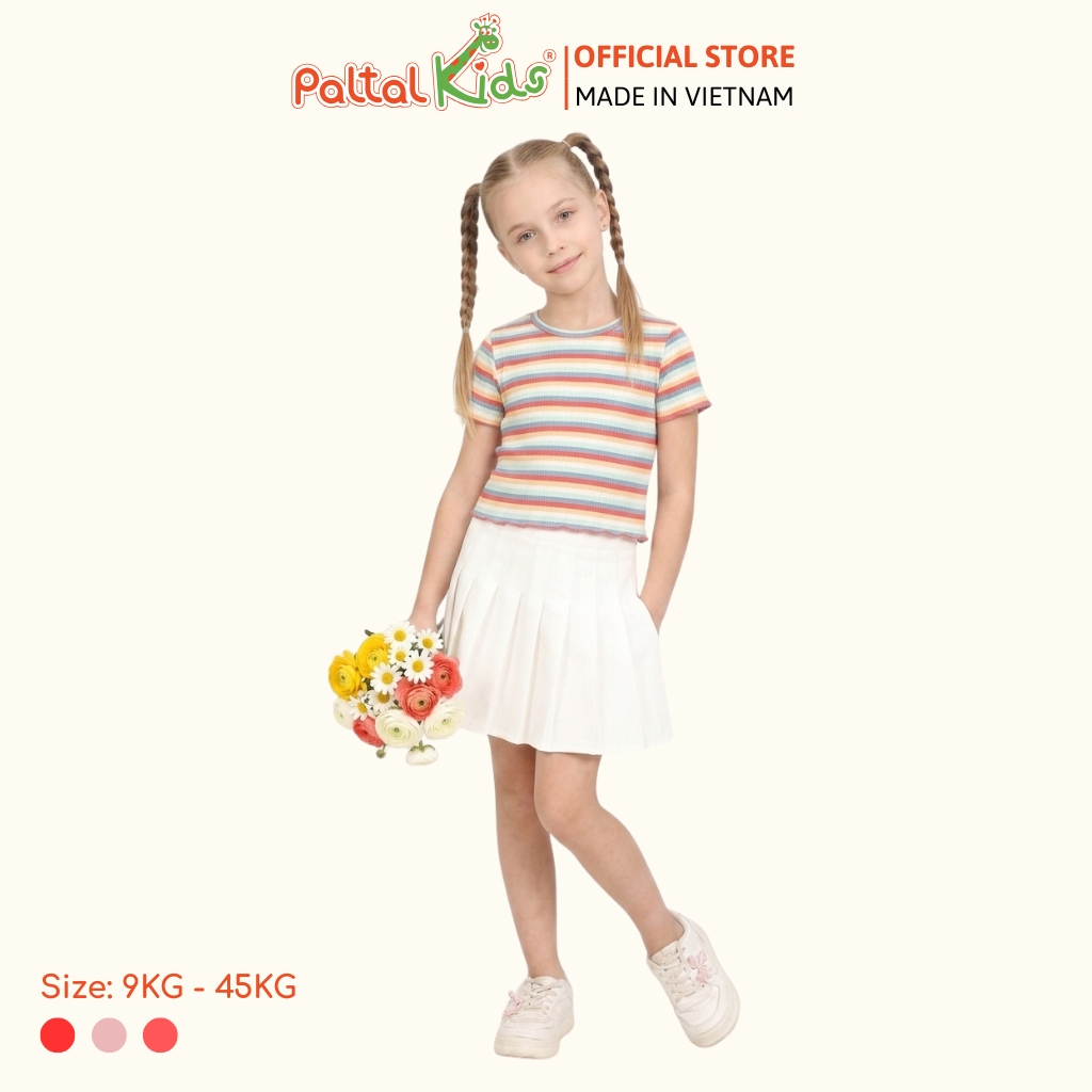 Áo Thun Croptop Cổ Tròn Cotton Sọc Gân Bé Gái Cao Cấp - 020 1421