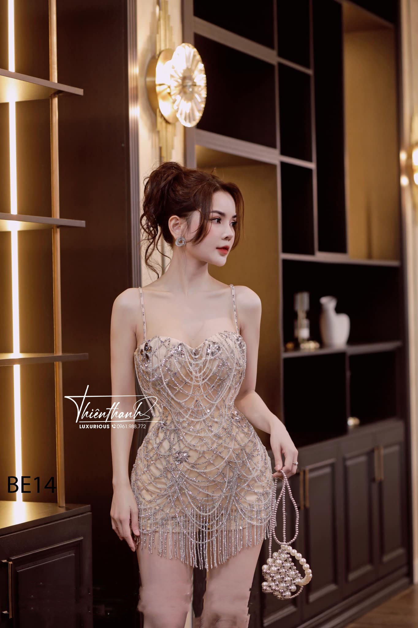 Đầm TK Ngắn Hai Dây Ôm Body Đính Cườm