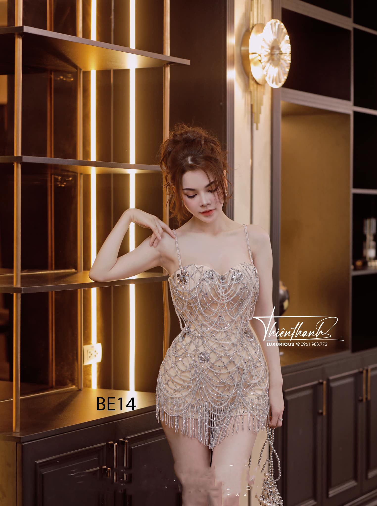 Đầm TK Ngắn Hai Dây Ôm Body Đính Cườm