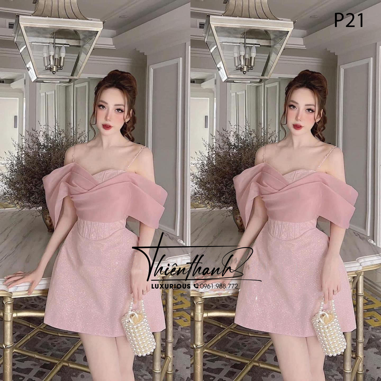 Đầm TK Hai Dây Ngắn Bèo Ngực Đính Kim Tuyến