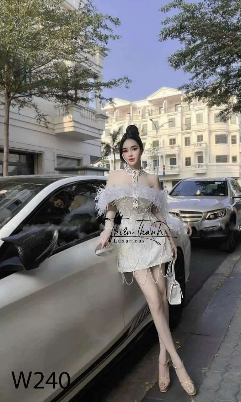 Đầm TK Ngắn Trễ Vai Đính Lông
