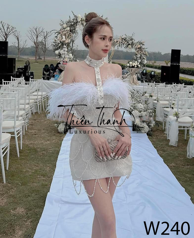Đầm TK Ngắn Trễ Vai Đính Lông