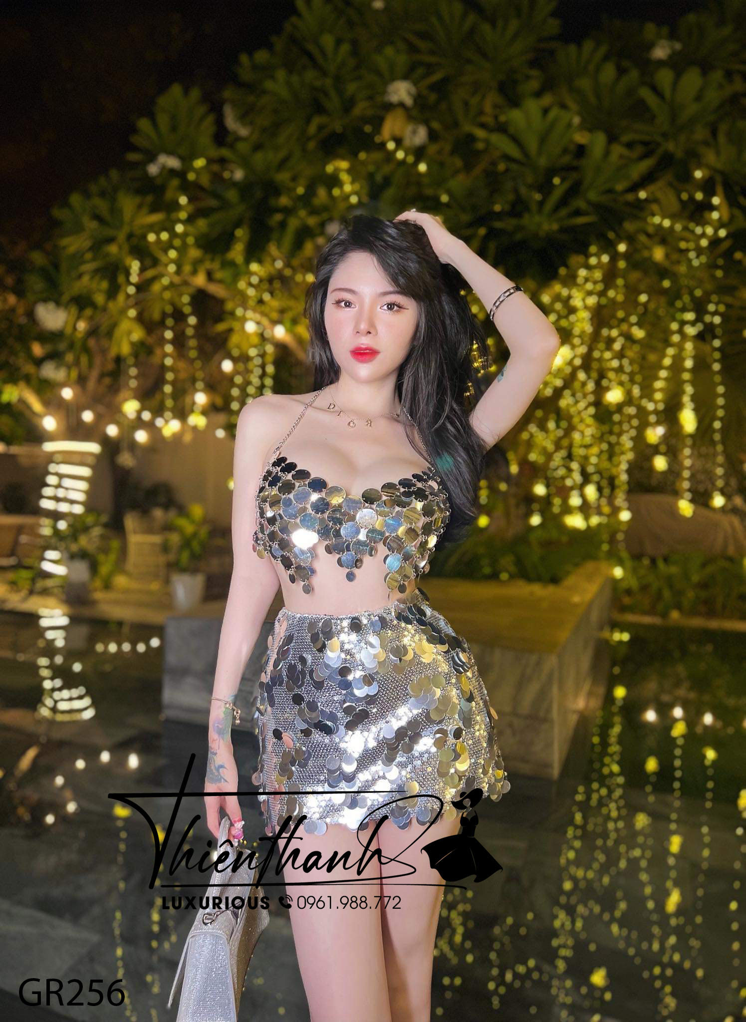 Set TK Ngắn Kim Sa Vảy Tròn Áo Yếm Mix Chân Váy Chữ A
