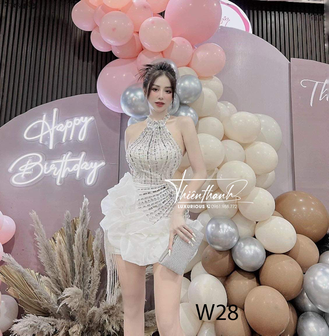 Đầm TK Yếm Ngắn Đính Kết Nhún Phồng
