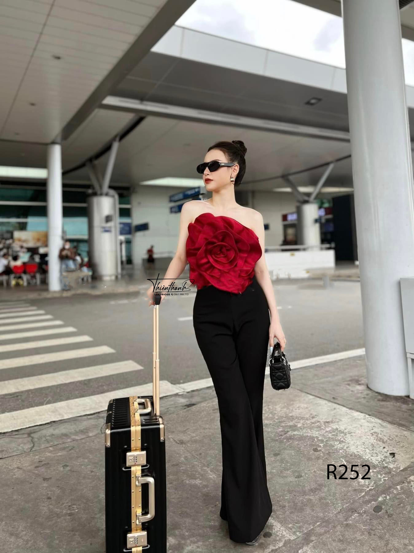 Set TK Dài Áo Cúp Ngực Hoa Hồng Kèm Quần
