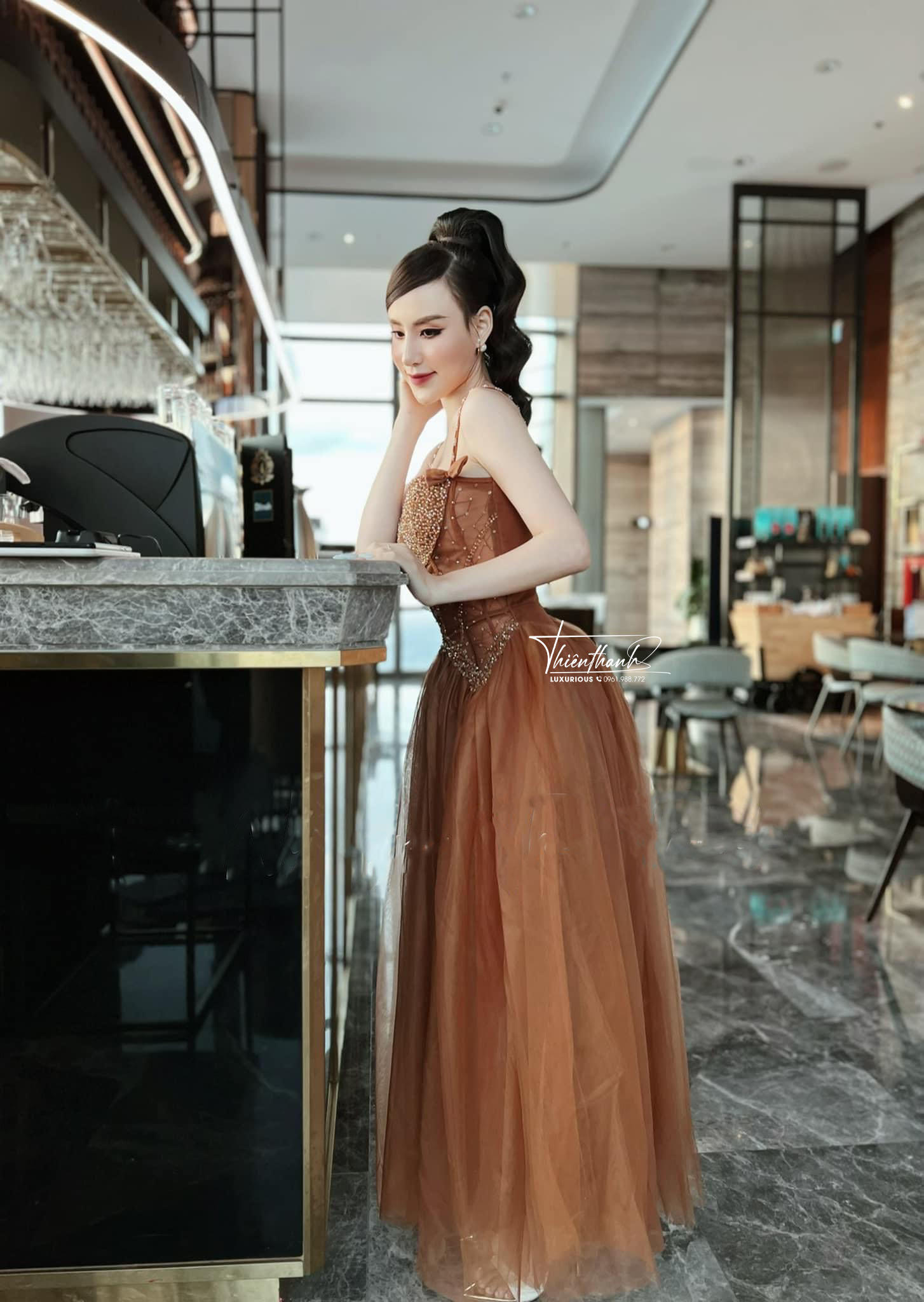 Đầm TK Hai Dây Xoè Dáng Dài Cúp Ngực Đính Đá