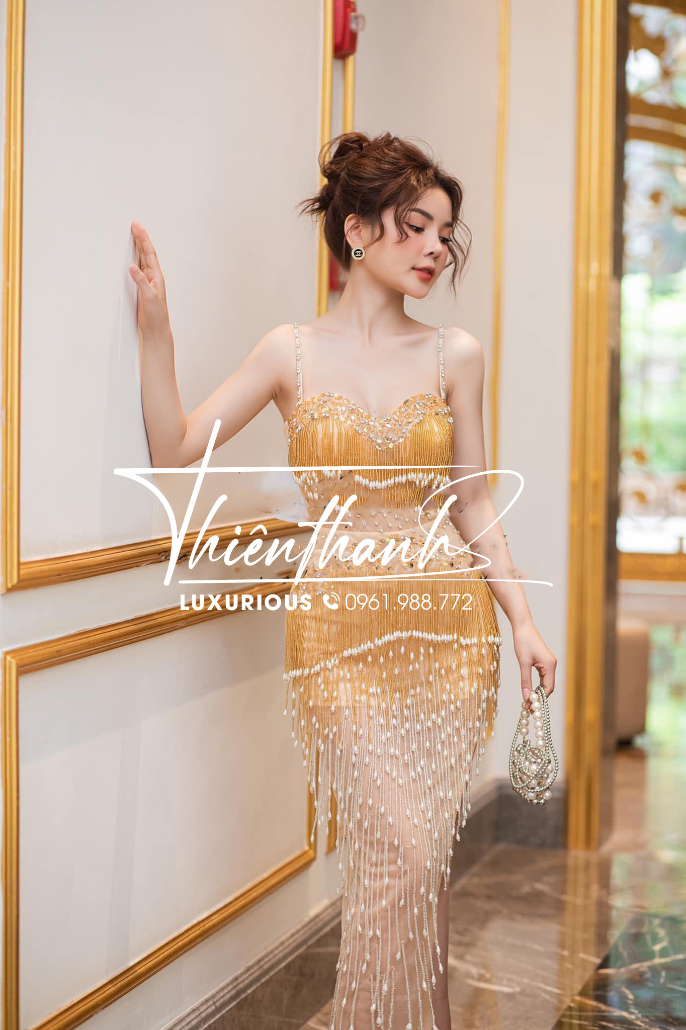 Đầm TK Body Dài 2 Dây Đính Đá Kết Tua Rua