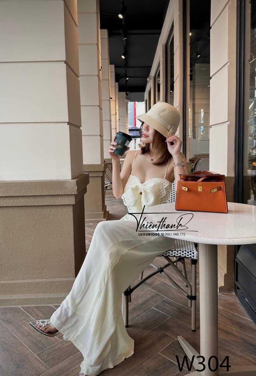 Jumpsuit Dài Hai Dây Kết Nơ