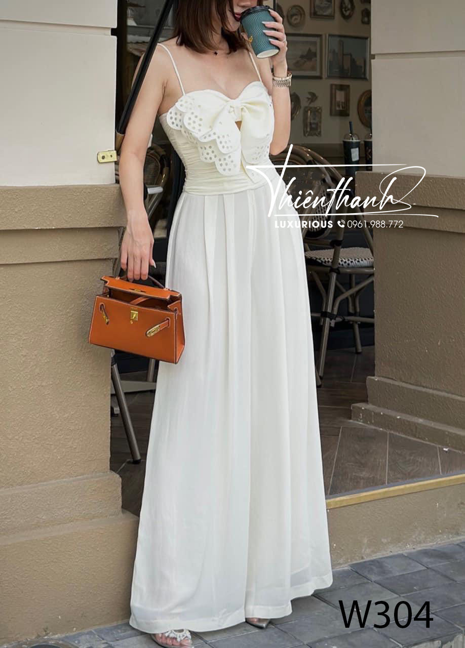 Jumpsuit Dài Hai Dây Kết Nơ
