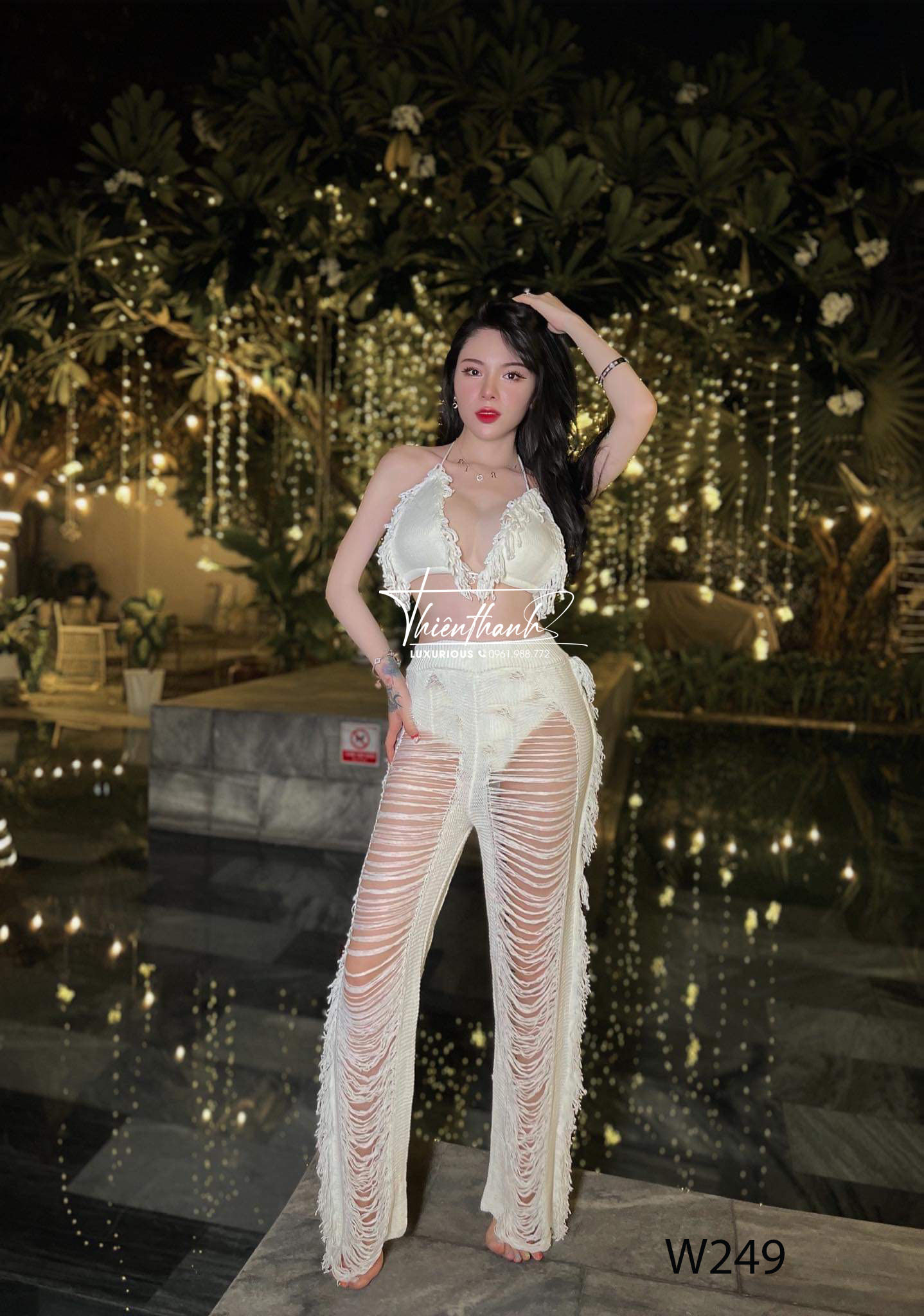 Bikini Len Hai Mảnh Mix Quần Dài Rách Tua Rua