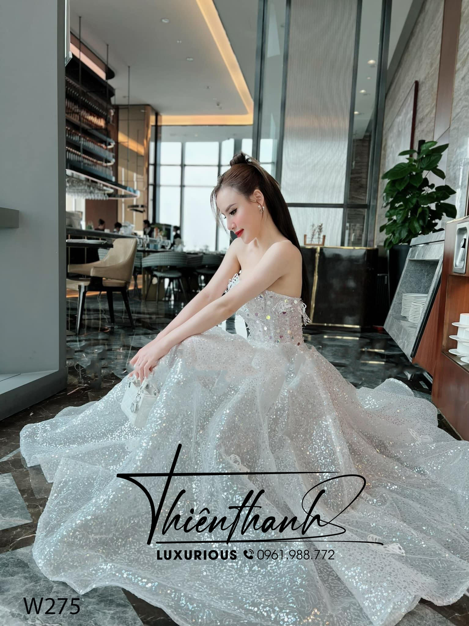 Đầm TK Dài Dáng Xoè Cúp Ngực Đính Kim Sa