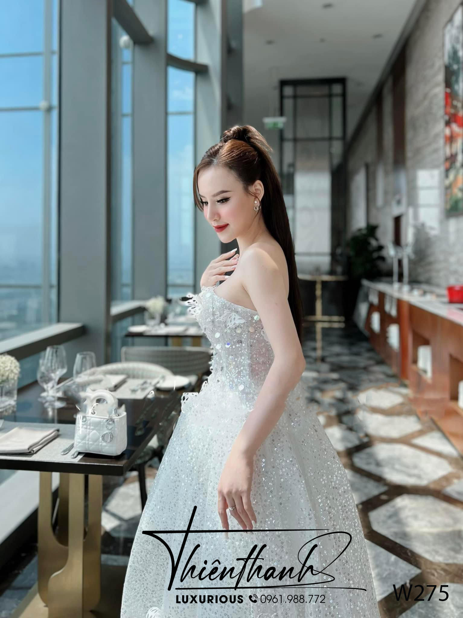 Đầm TK Dài Dáng Xoè Cúp Ngực Đính Kim Sa
