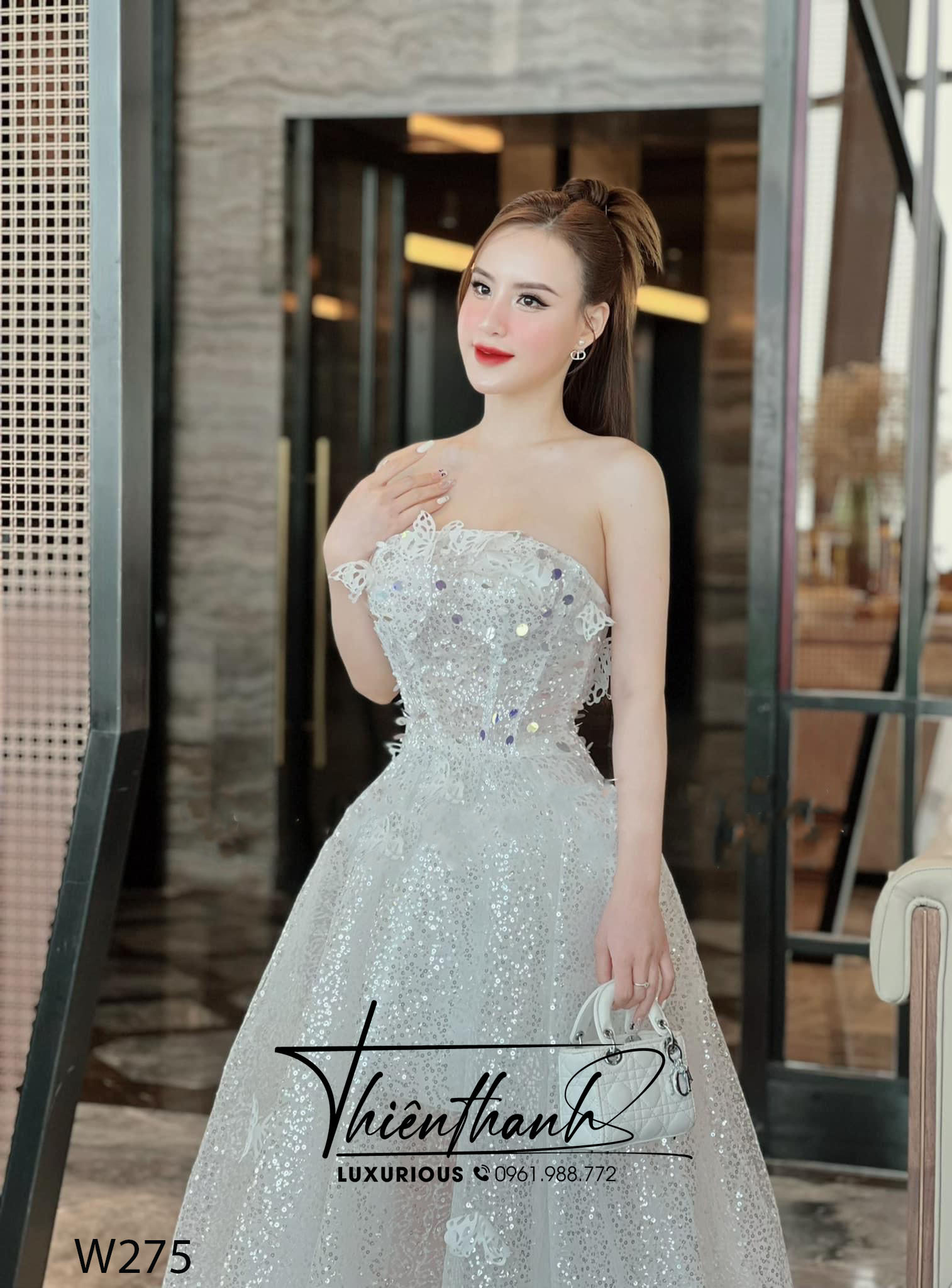 Đầm TK Dài Dáng Xoè Cúp Ngực Đính Kim Sa