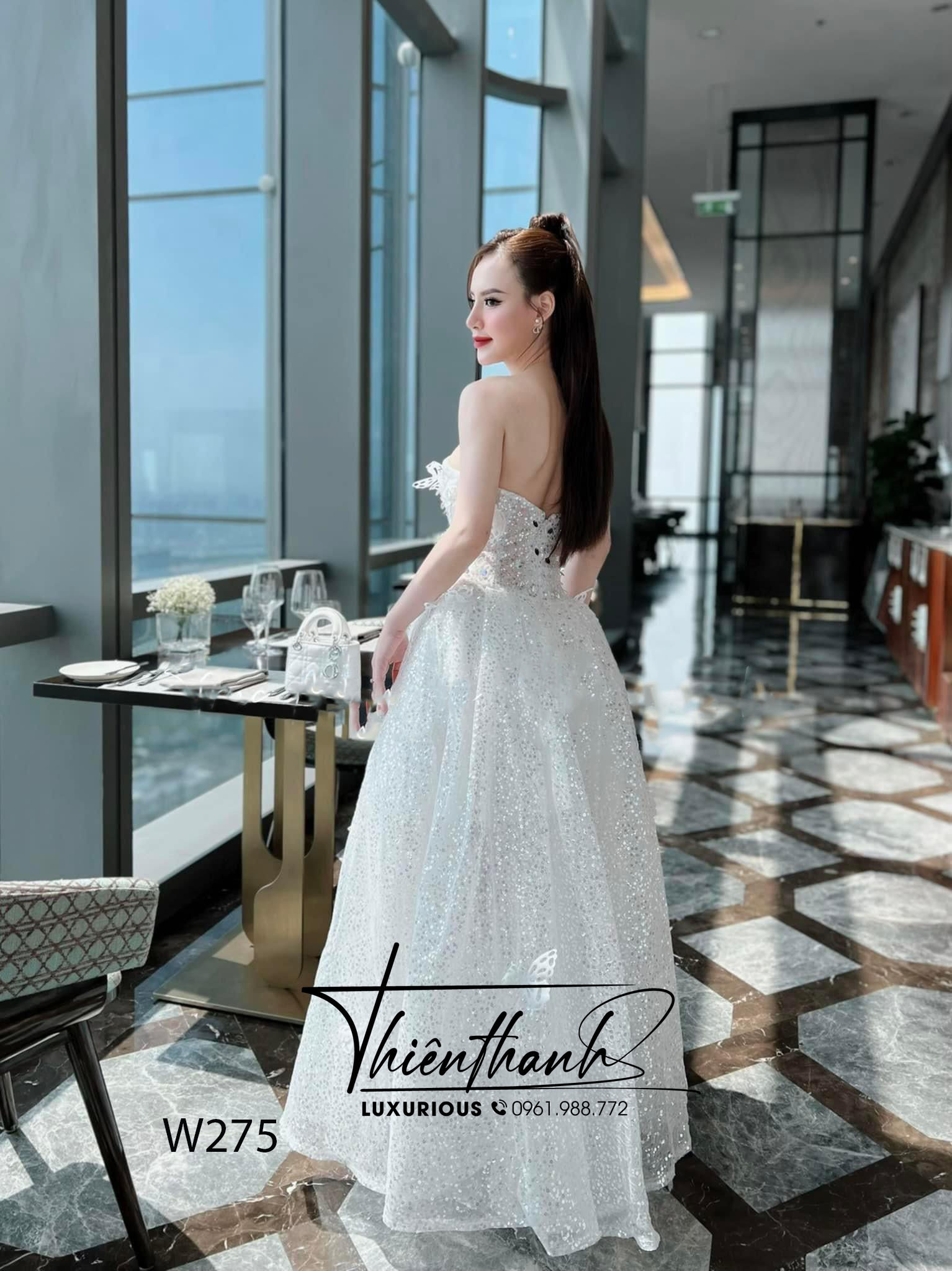 Đầm TK Dài Dáng Xoè Cúp Ngực Đính Kim Sa