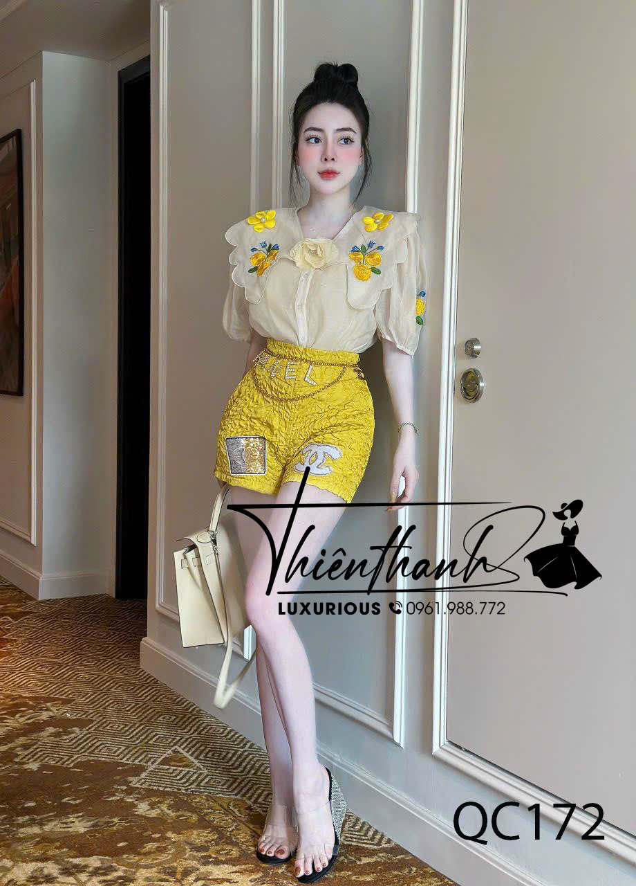 Set QCCC Ngắn Thêu Hoa Cổ Bèo