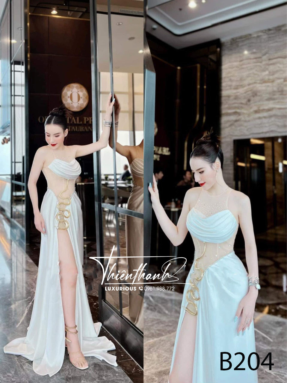 Đầm TK Body Dáng Dài Xẻ Tà Đính Hoạ Tiết Rắn