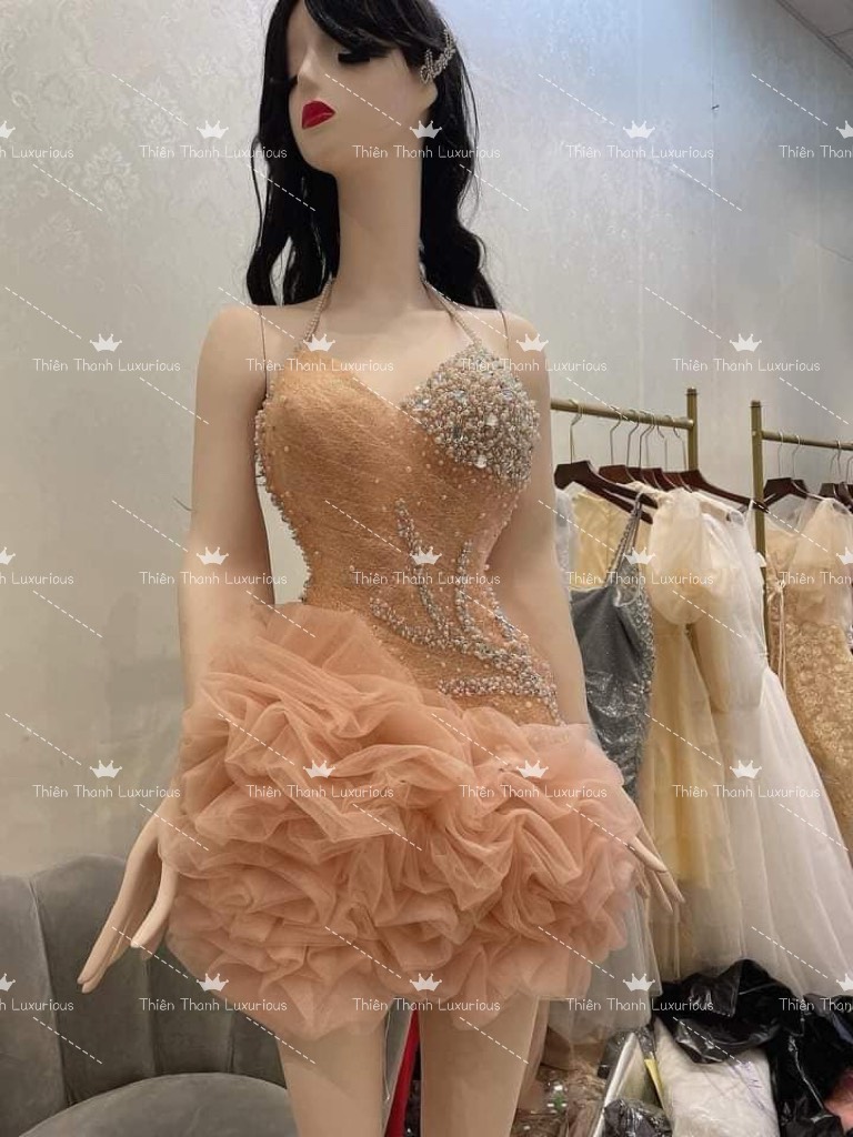 Đầm TK Yếm Ngắn Kết Tay Nhún Phồng