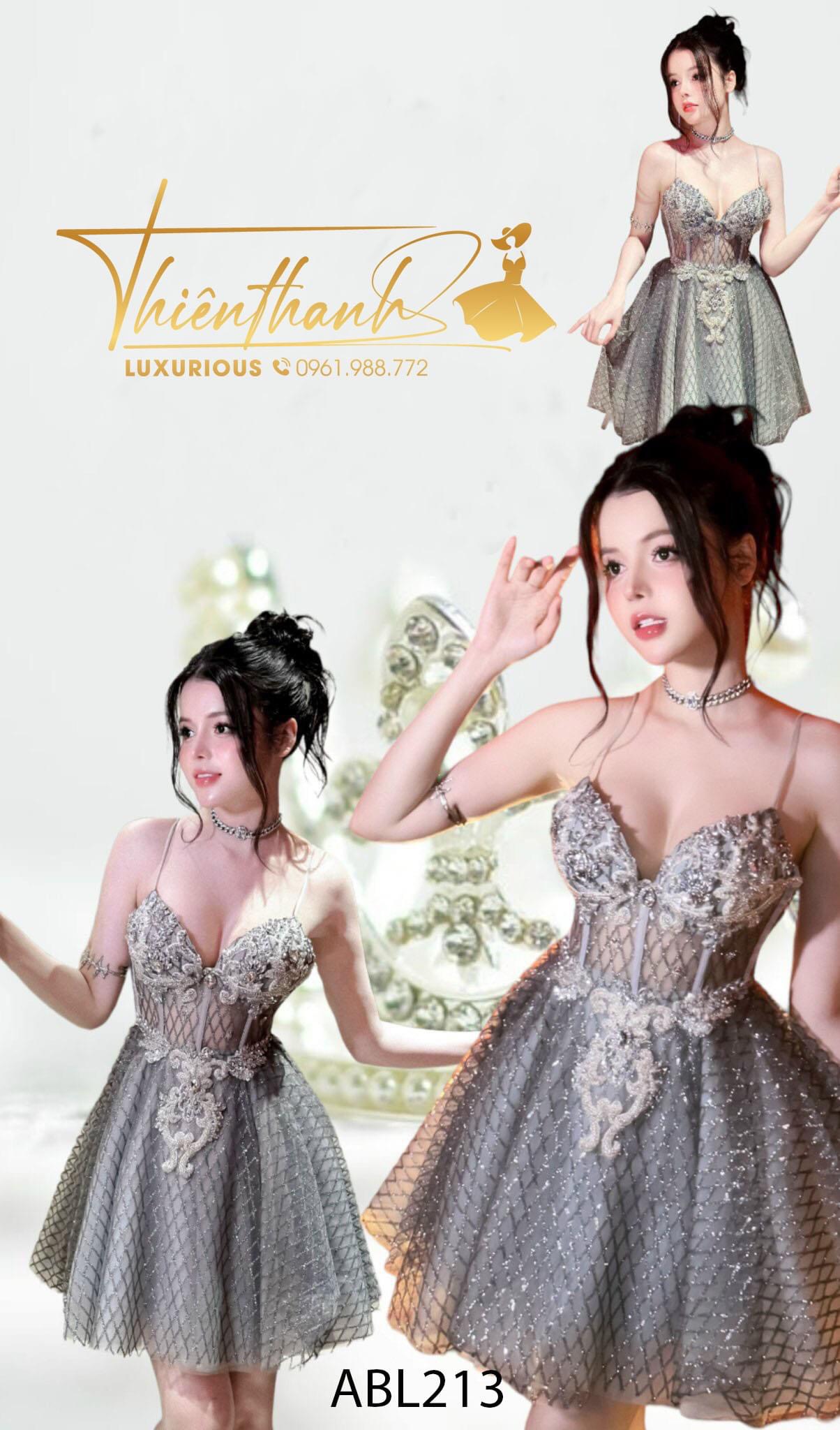 Đầm TK Ngắn Hai Dây Xoè Vàng Ánh Kim Đính Đá