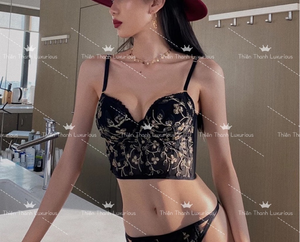 Áo Corset vintage Thêu Hoa ,Áo Bra Đệm Mỏng Có Gọng Ngân Ngực