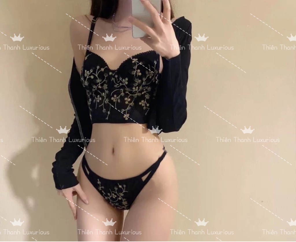 Áo Corset vintage Thêu Hoa ,Áo Bra Đệm Mỏng Có Gọng Ngân Ngực