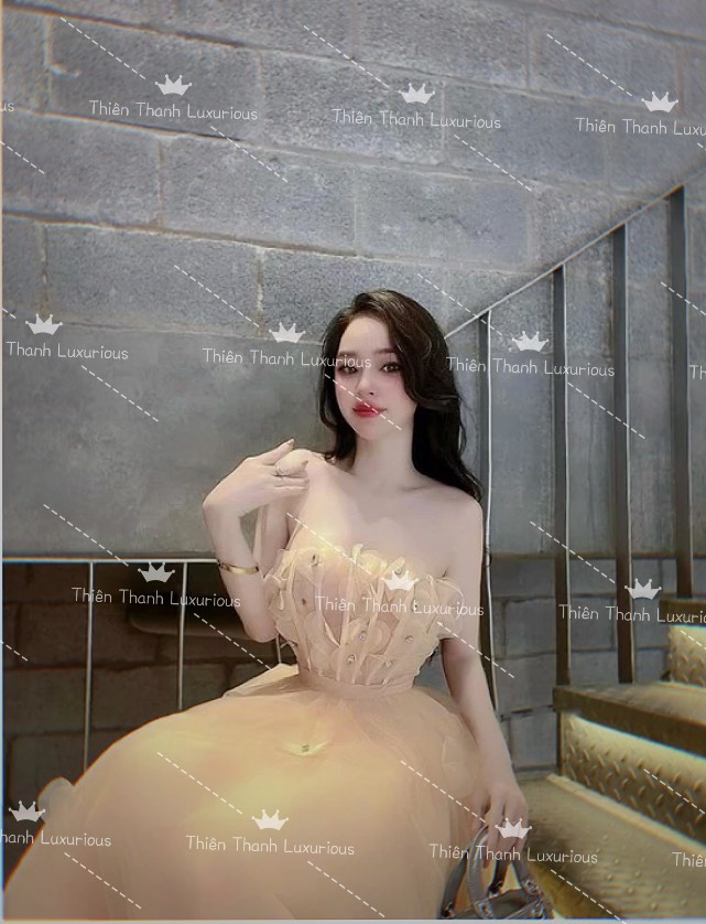 Đầm TK Dài Hai Dây Cúp Ngực Dáng Xoè Phối Lưới Kết Trái Tim