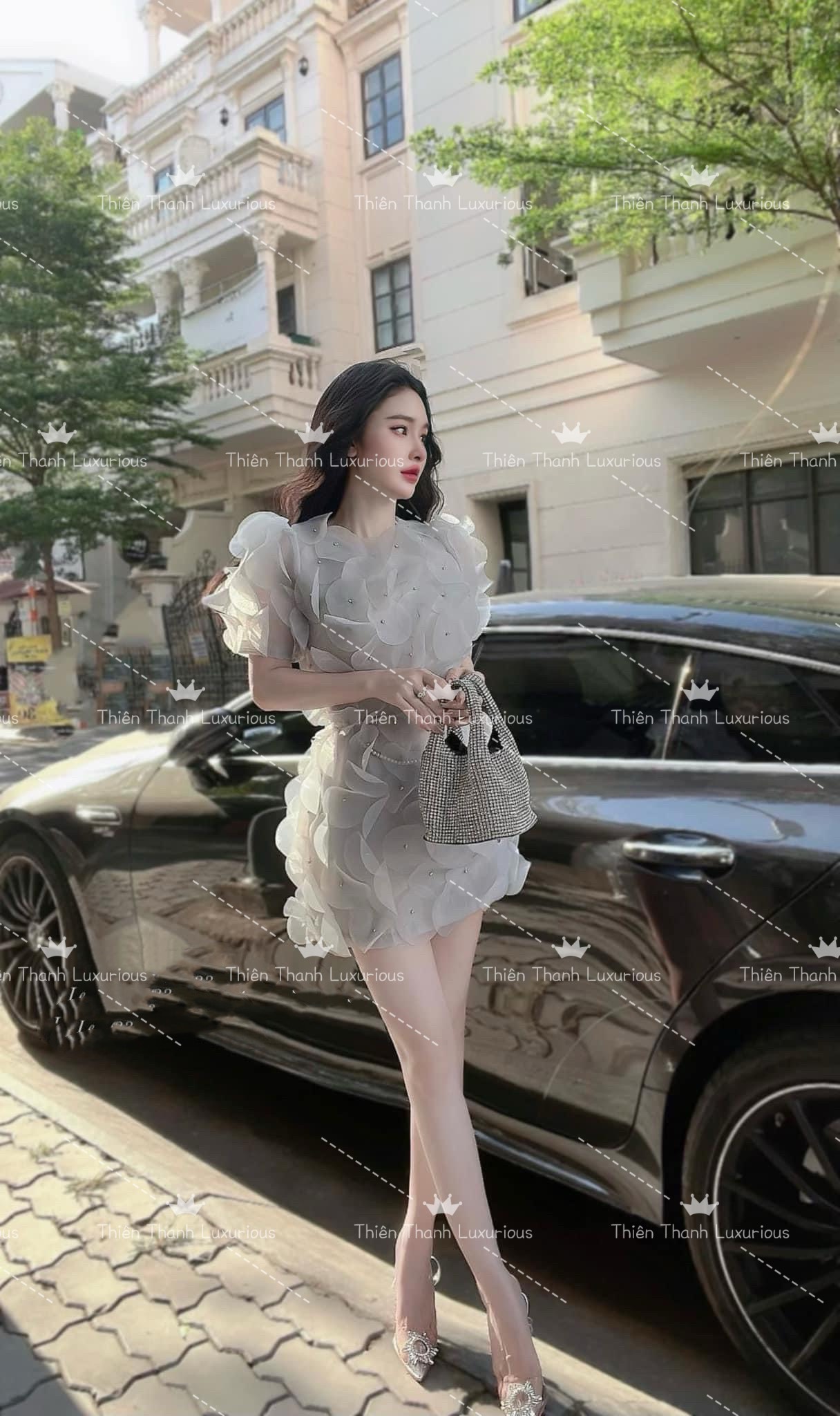 Đầm TK Ngắn Suông Tơ Kết Đá