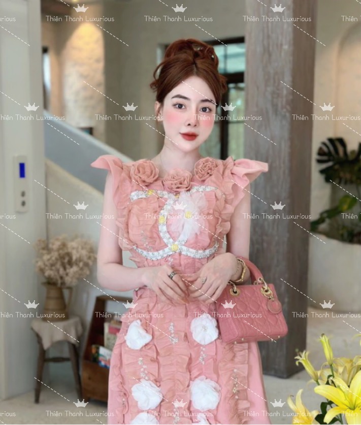 Váy QCCC Chanel Tơ Ngắn  Kết Hoa Nổi