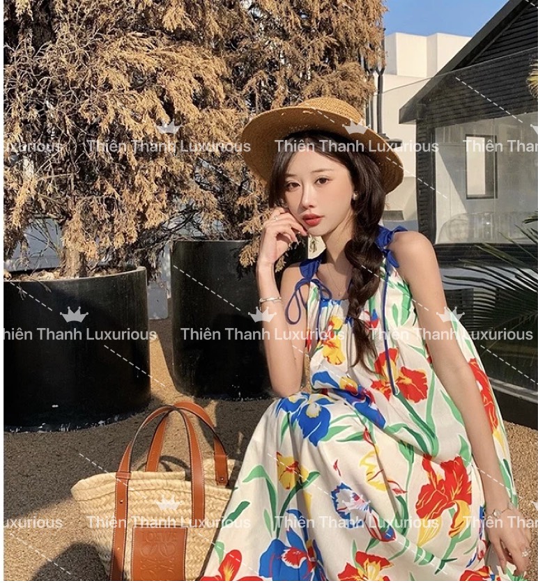 Đầm Maxi Dài Hai Dây Hoạ Tiết Hoa