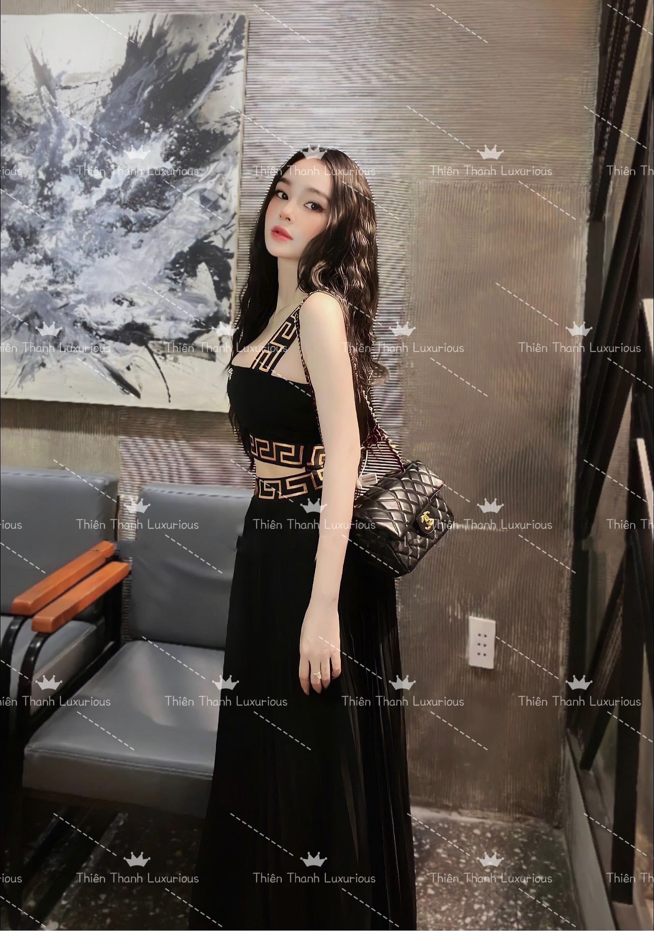 Set TK Dài Áo Croptop Phối Chân Váy Xếp Ly Dài