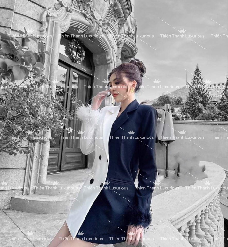 Khoác Vest Mix Hai Màu Tay Dài Kết Lông
