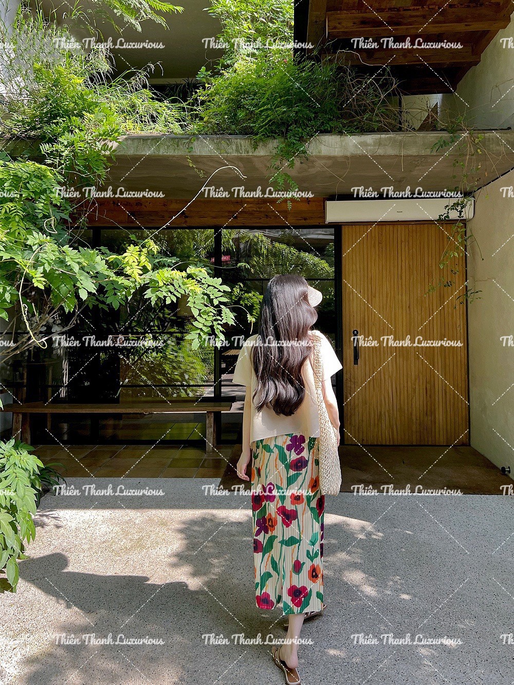 Set Váy Hoa Xếp Ly Phối Áo Dập Ly Trơn