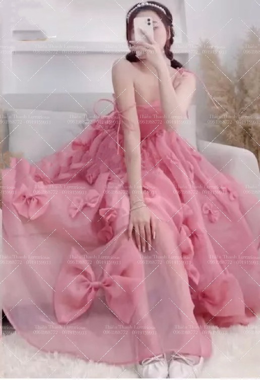 Đầm Hai Dây Dáng Xoè Công Chúa Đính Nơ