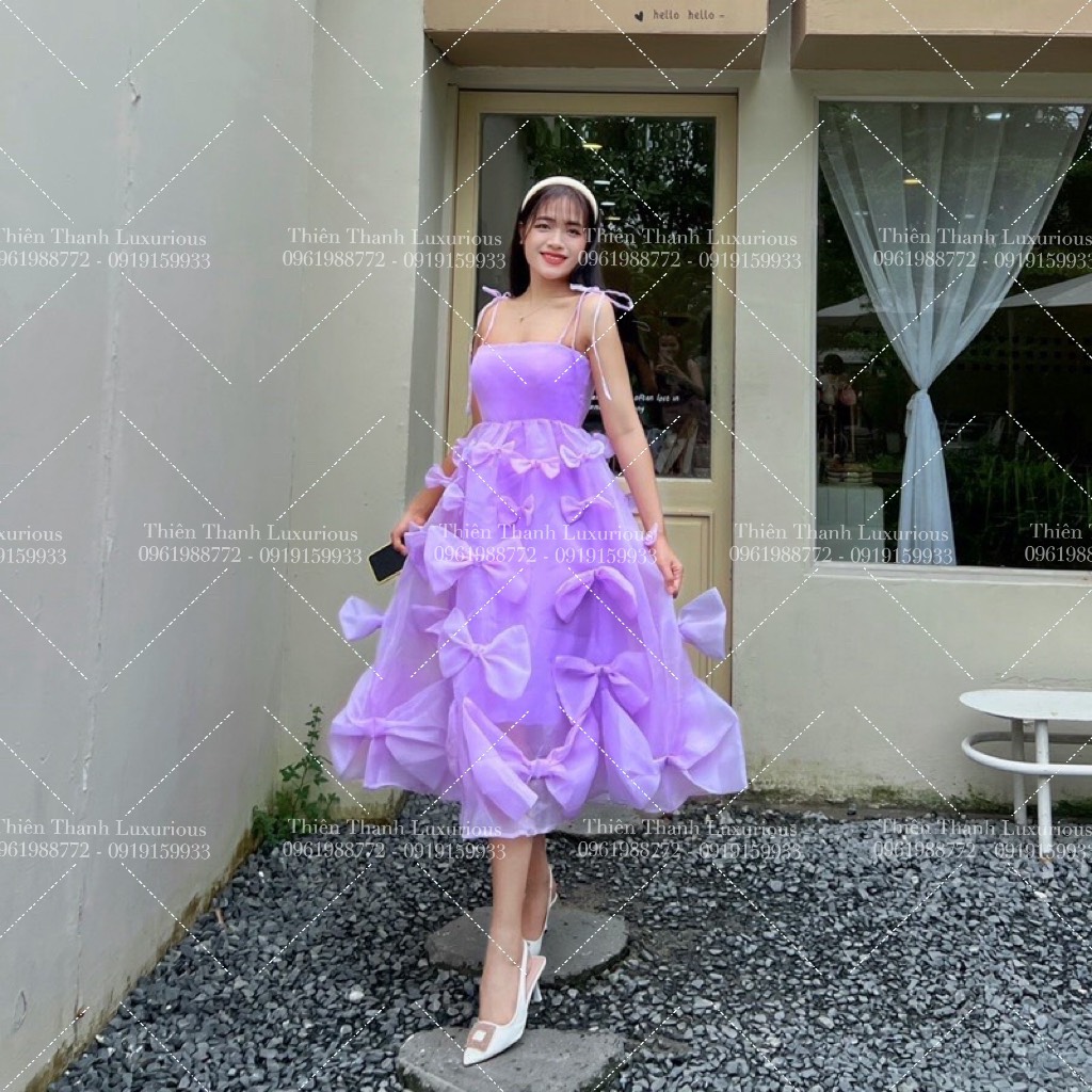 Đầm Hai Dây Dáng Xoè Công Chúa Đính Nơ