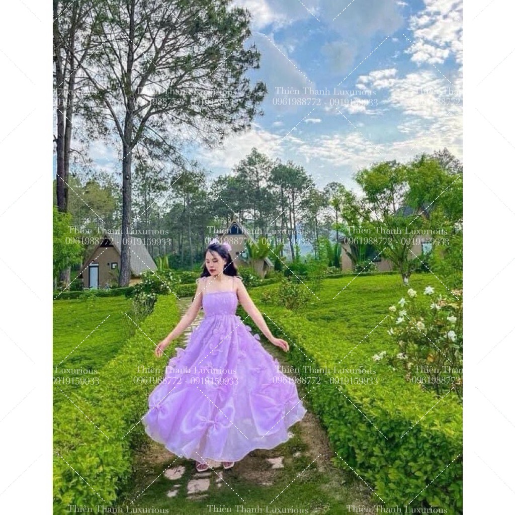 Đầm Hai Dây Dáng Xoè Công Chúa Đính Nơ