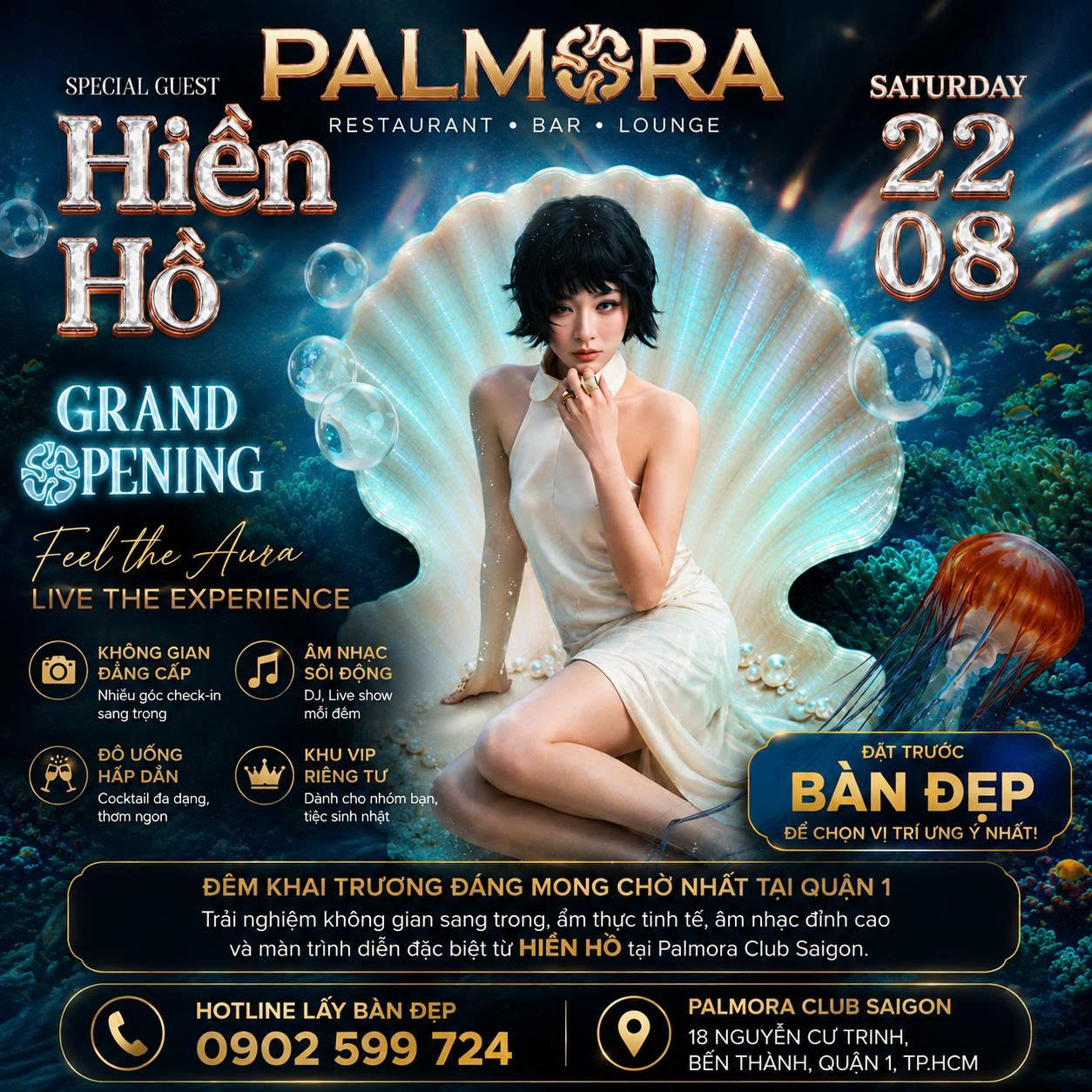 Palmora Club - Đặt Bàn Grand Opening Xem Buổi Diễn Hiền Hồ